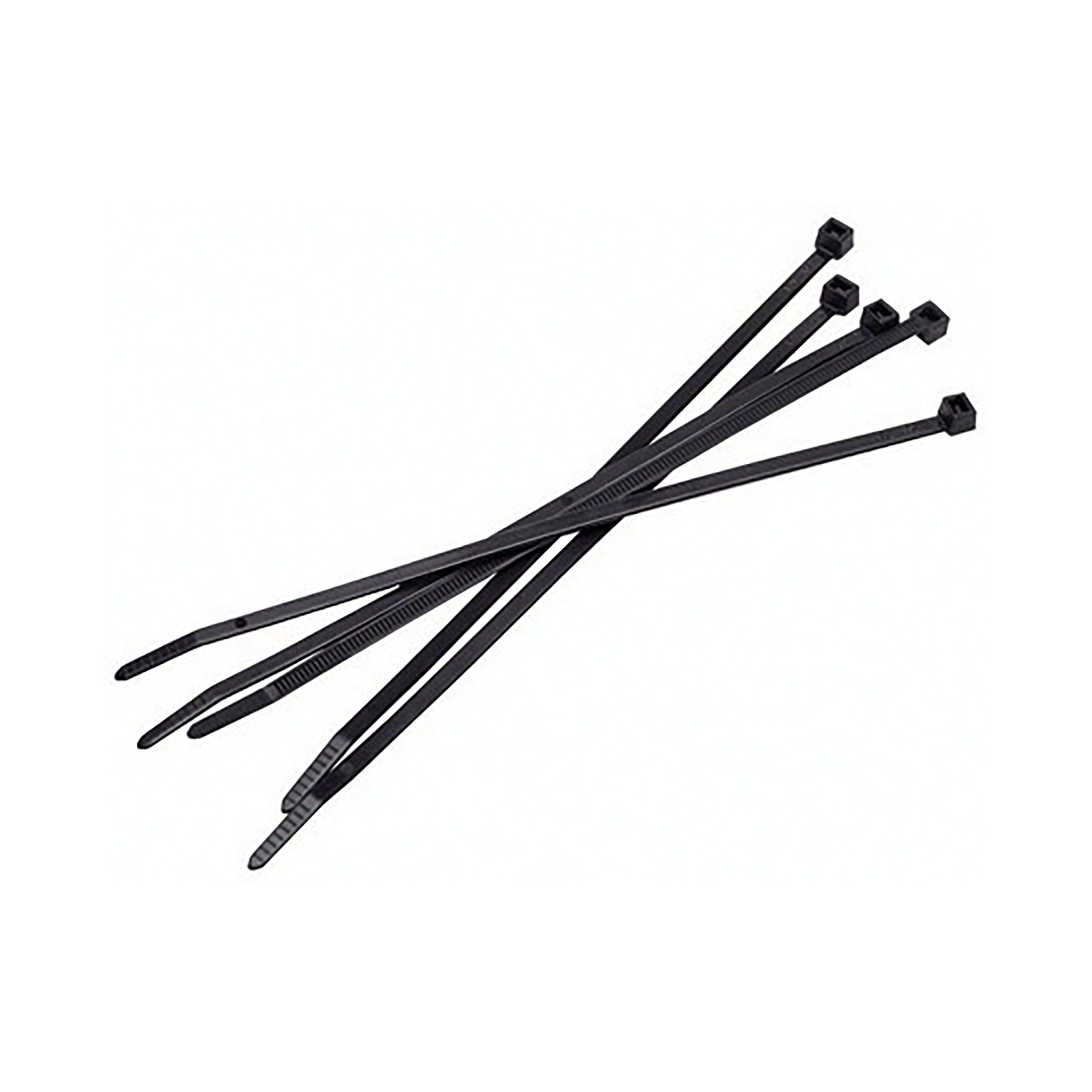 A single black Avery Dennison 200mm cable tie, showing its flexibility.