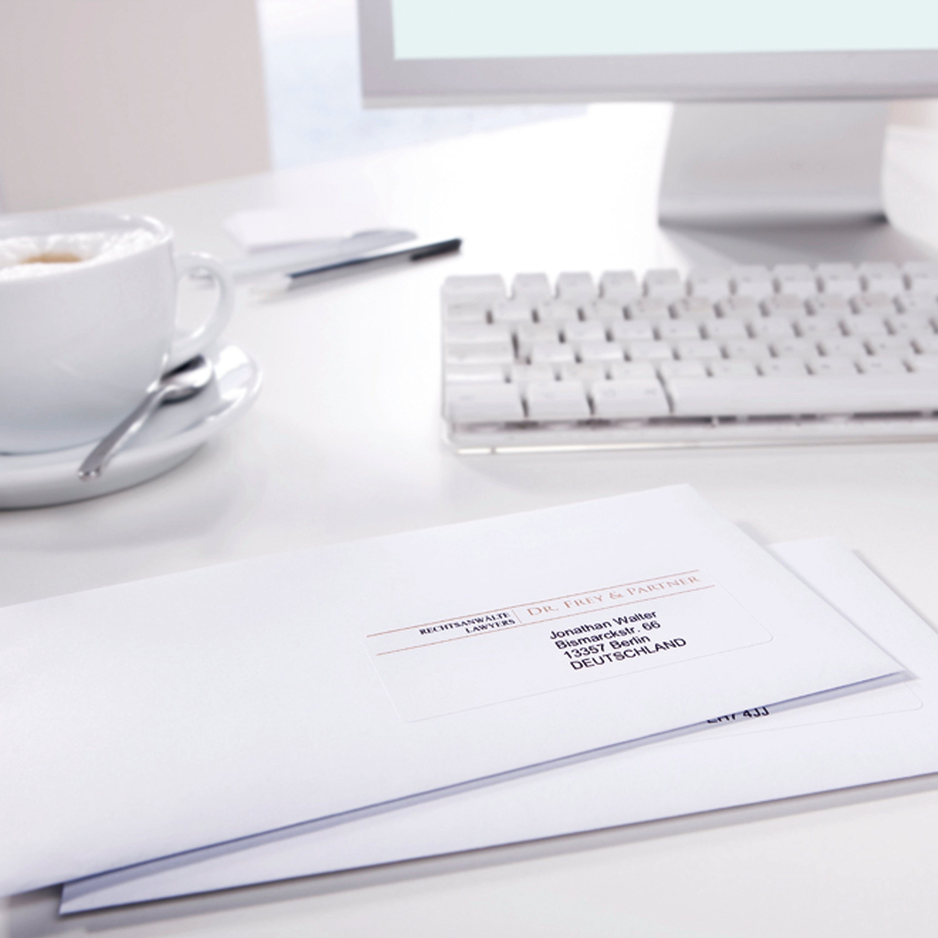 A printed Avery J8163 address label on a brown package.