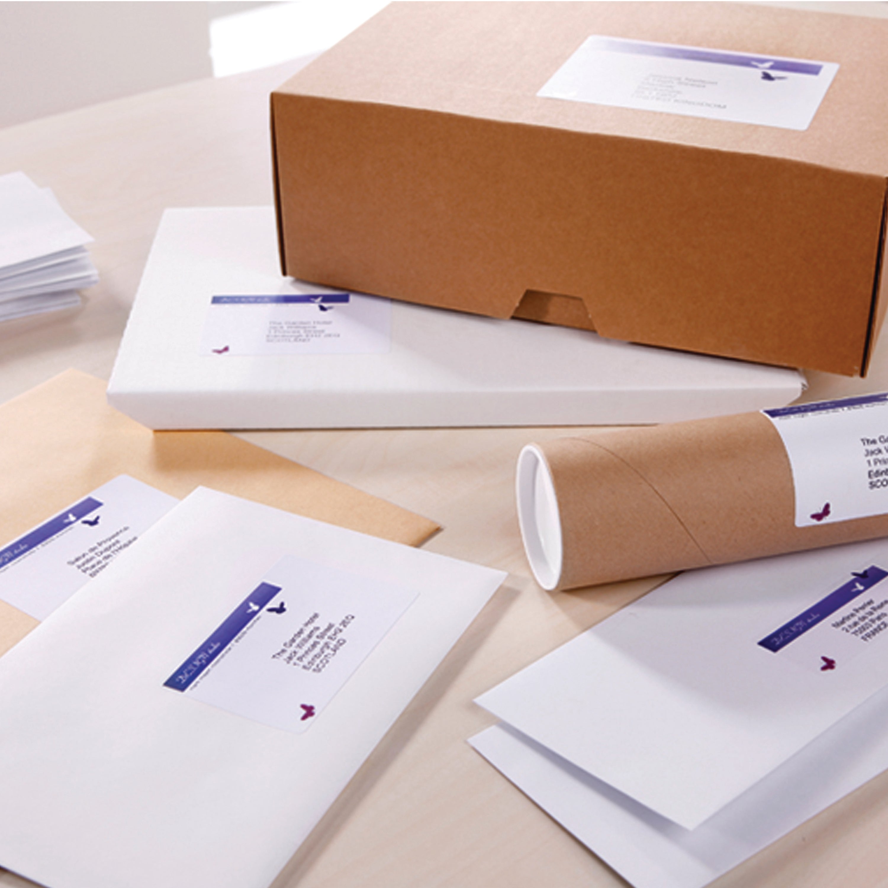An Avery J8169 label ensuring a package is clearly addressed.