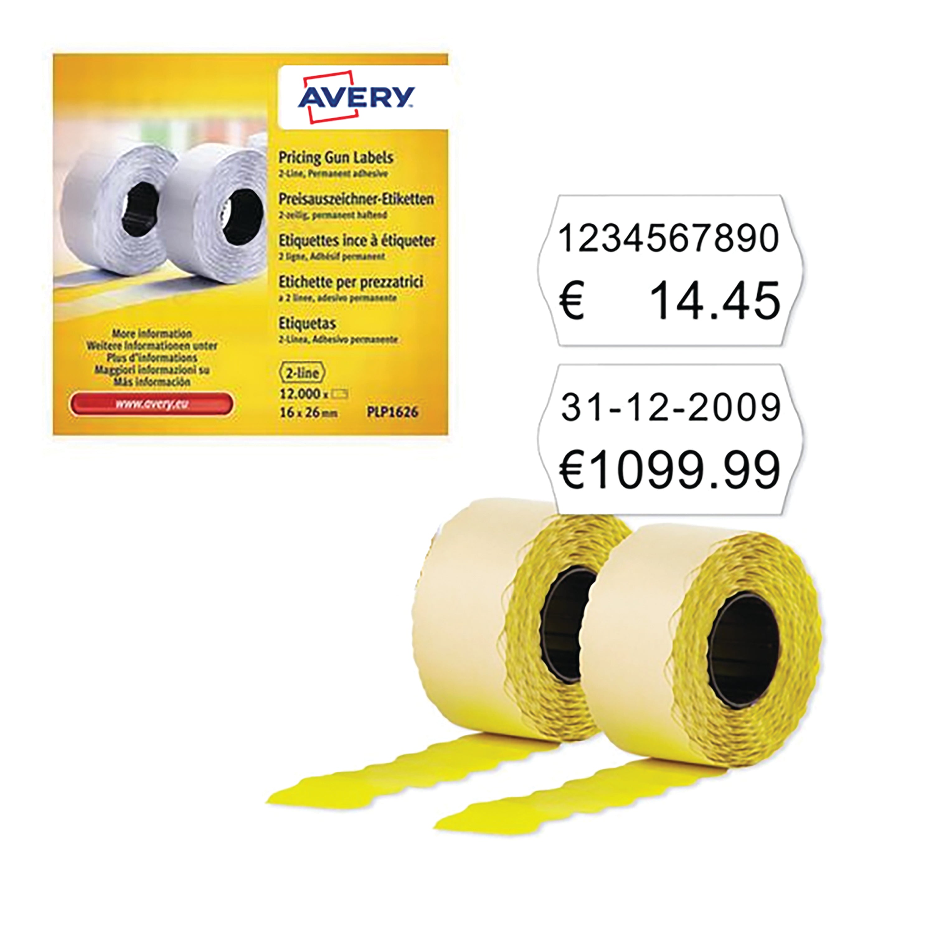 Several rolls of Avery Dennison 16x26mm permanent labels.