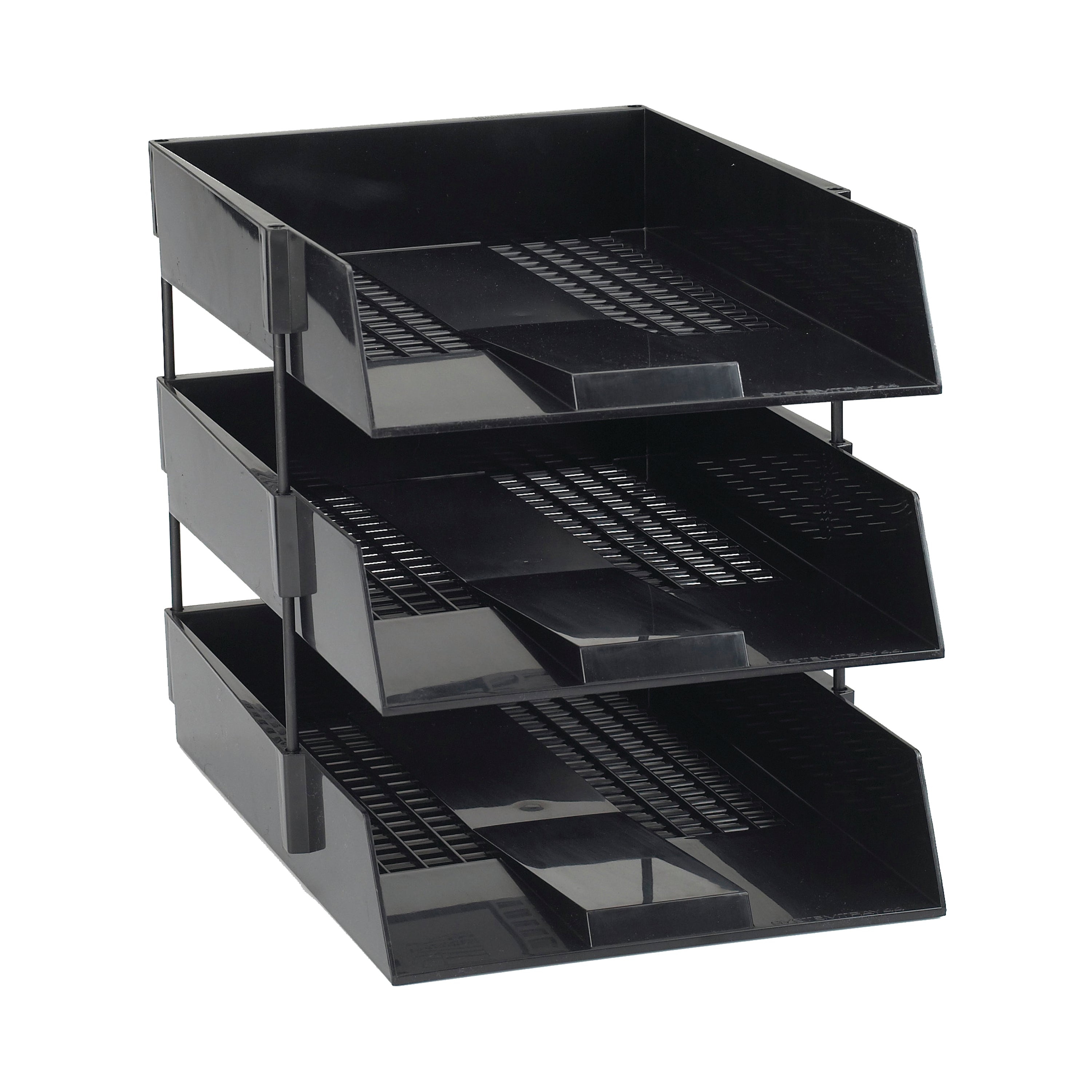 Black risers connecting two Avery letter trays to create a stacked unit.
