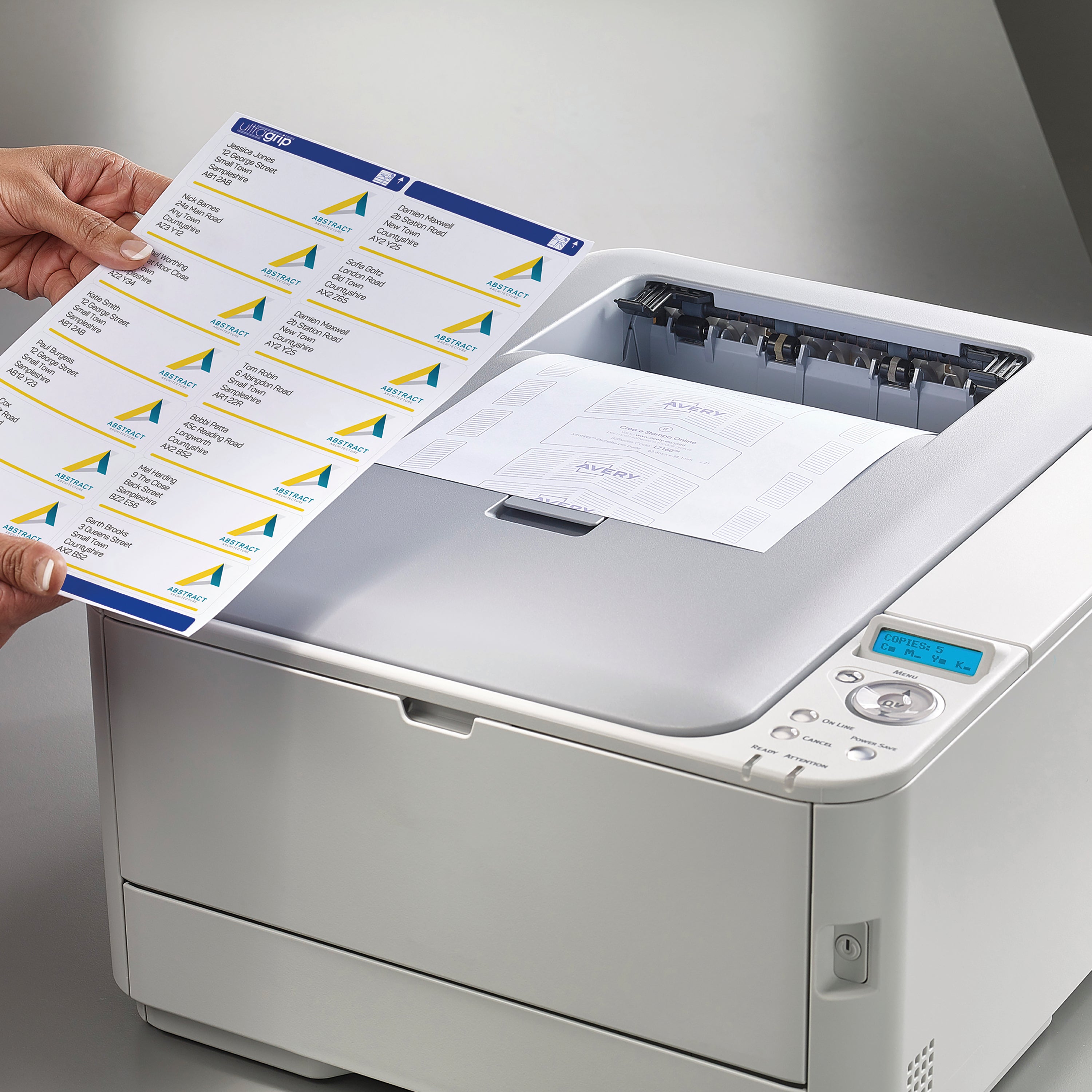 Avery L7163 labels are jam-free, as shown with a laser printer.