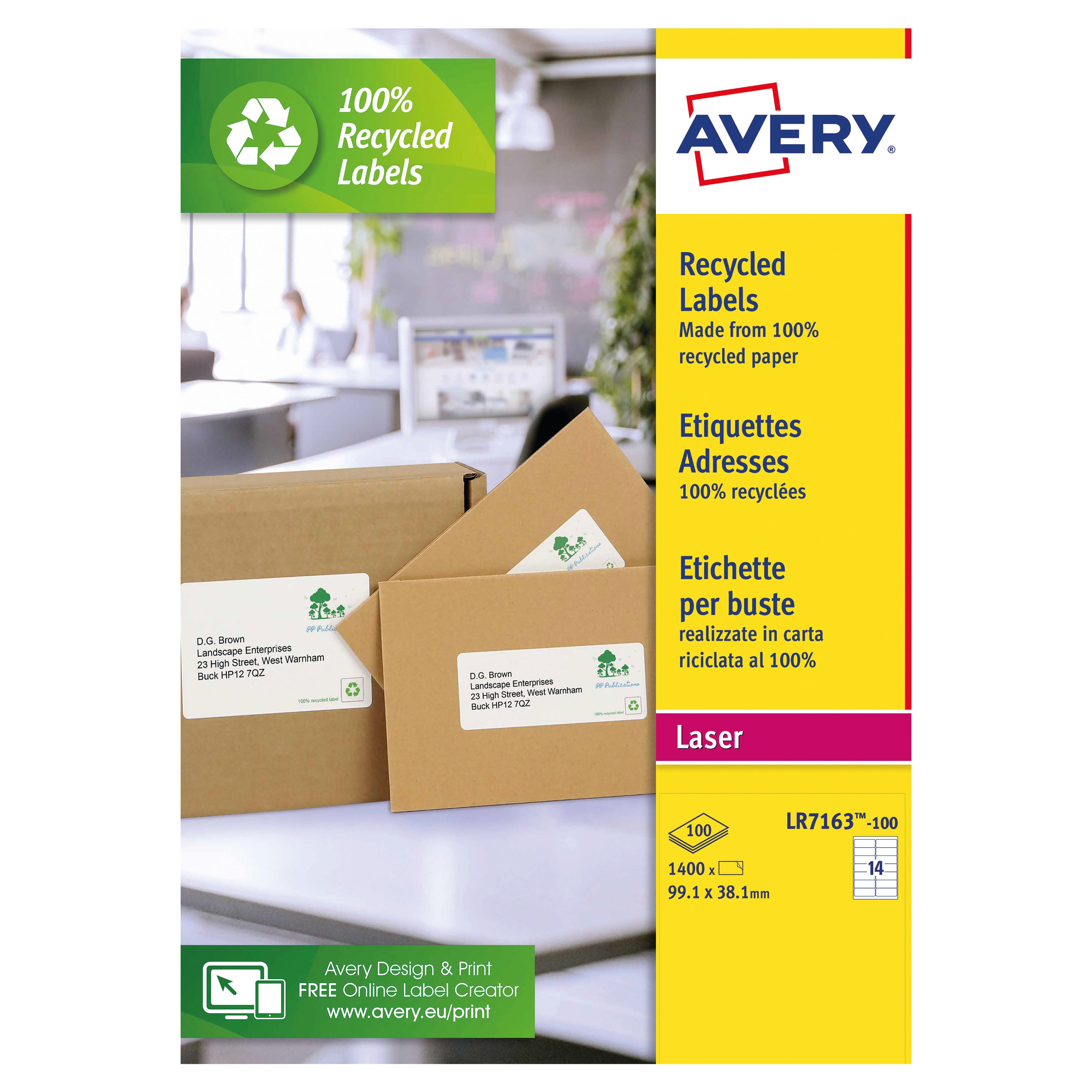 Avery LR7163-100 recycled white laser labels, 1400-pack.