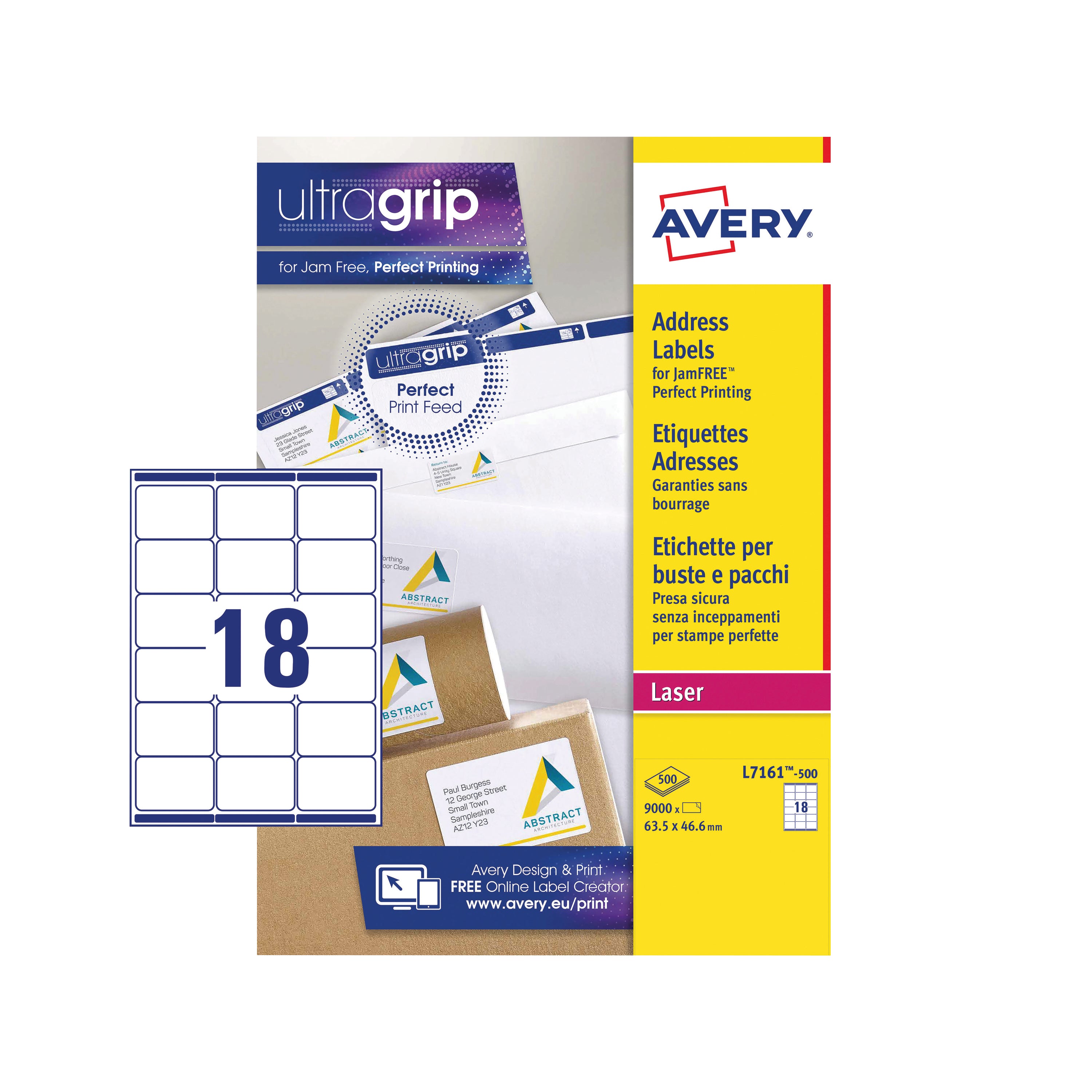Avery Ultragrip Laser Labels 63.5x46.6mm White (Pack of 9000) L7161-500