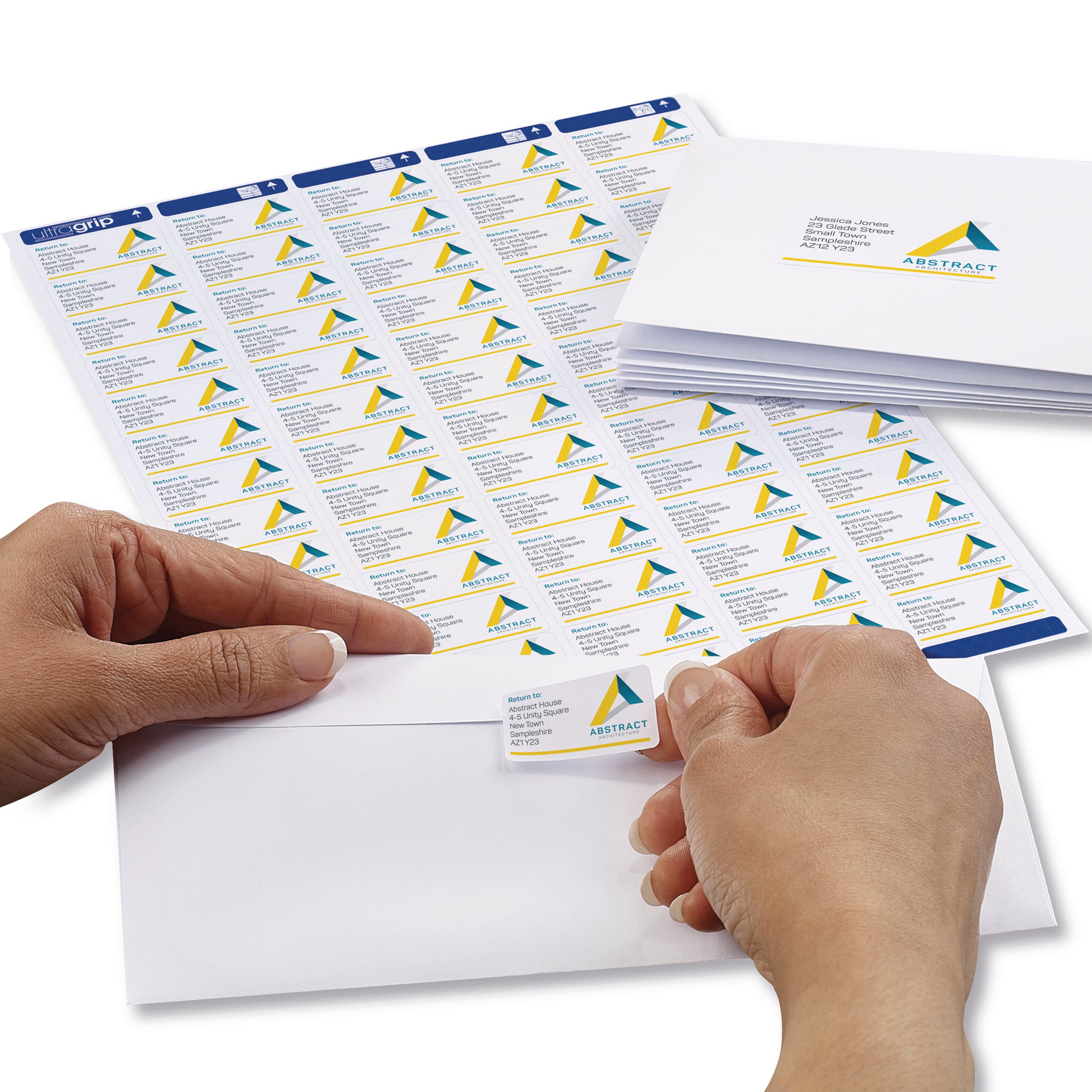 Avery L7651 mini labels used for return addresses on envelopes.