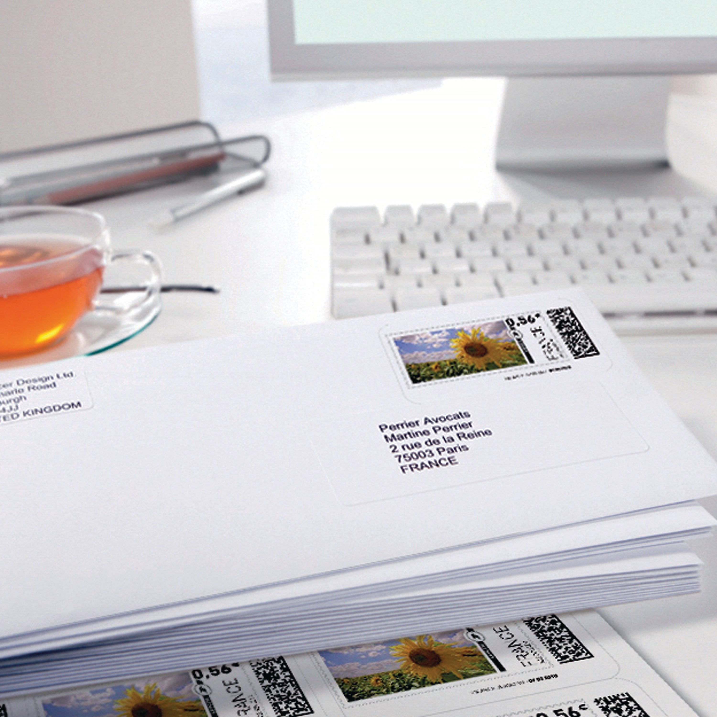 A smudge-free, professionally printed Avery J8159 label on an envelope.