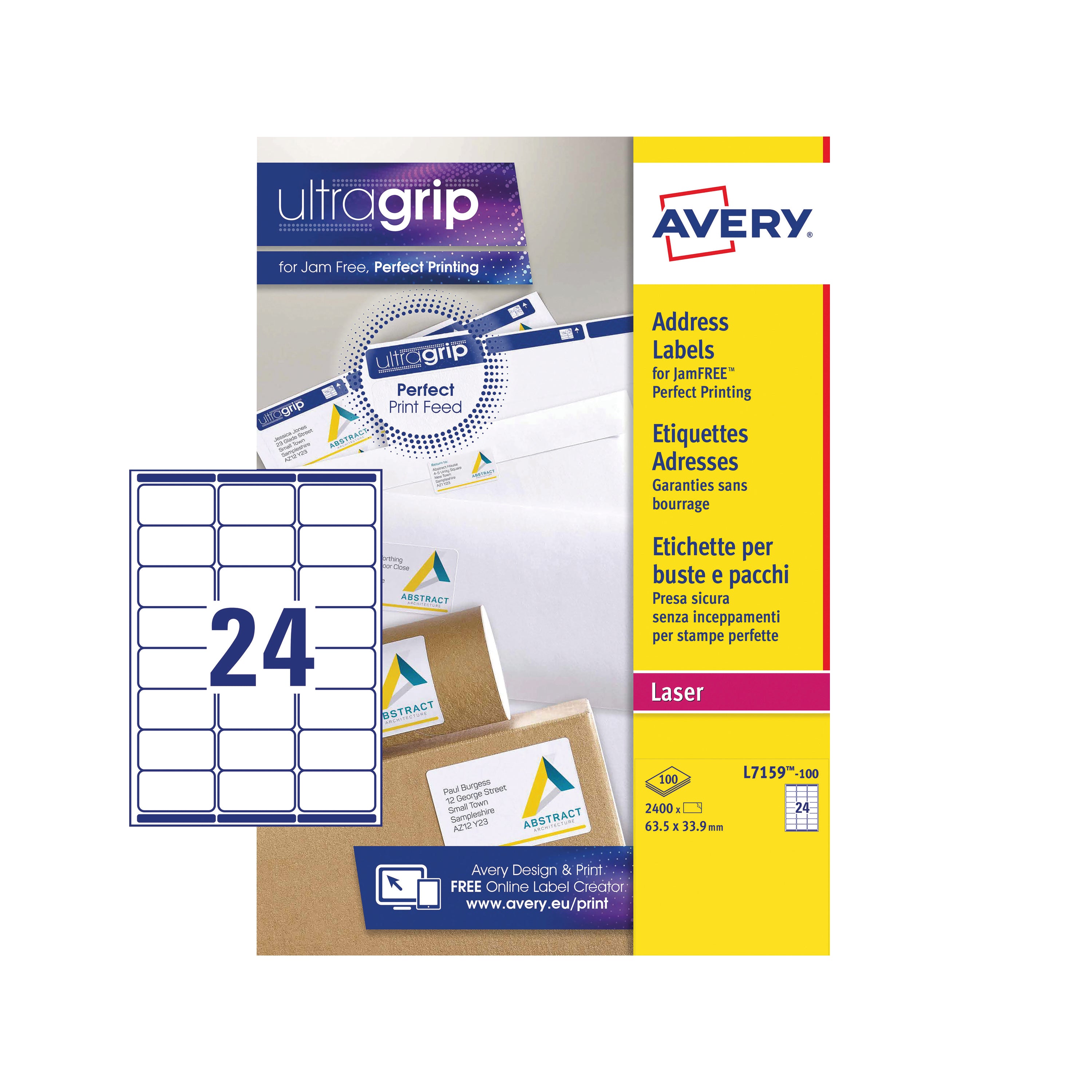 Avery Ultragrip Laser Labels 63.5x33.9mm White (Pack of 2400) L7159-100