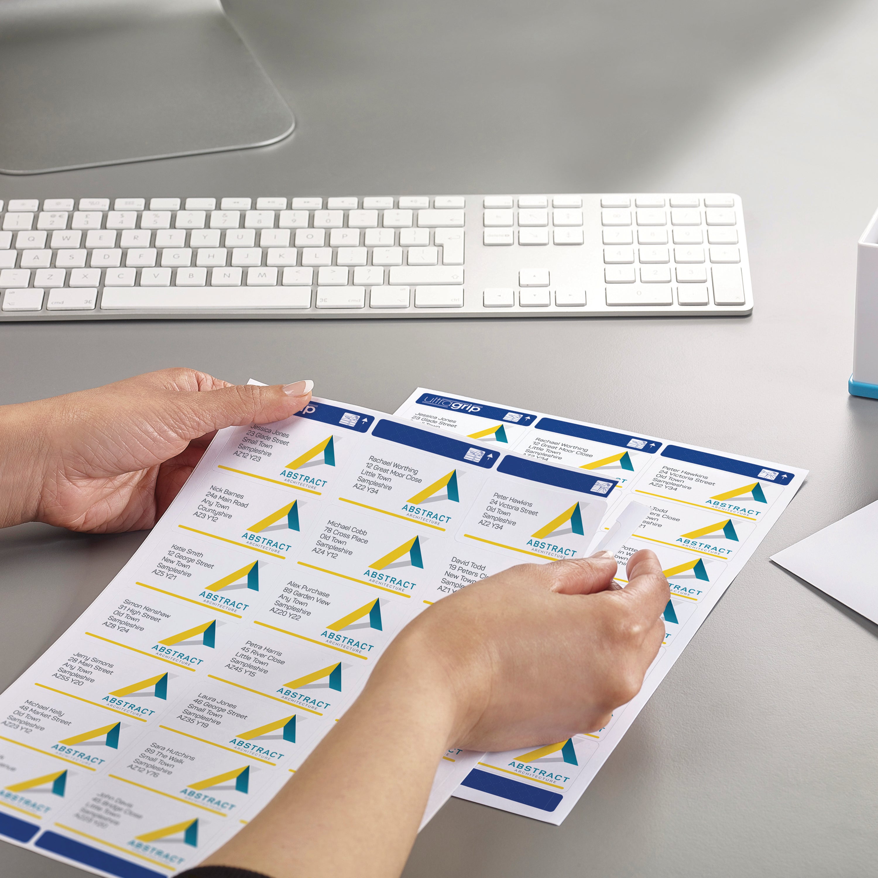 Avery L7160 labels used for addressing on professional letters.