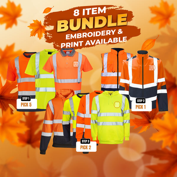 8 Item Premium Embroidered/Printed Leo Workwear Hi-Vis Bundle Deal