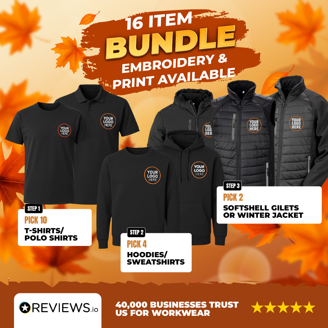 16 Item Printer Prime Premium Embroidered Workwear Bundle with Free Logo