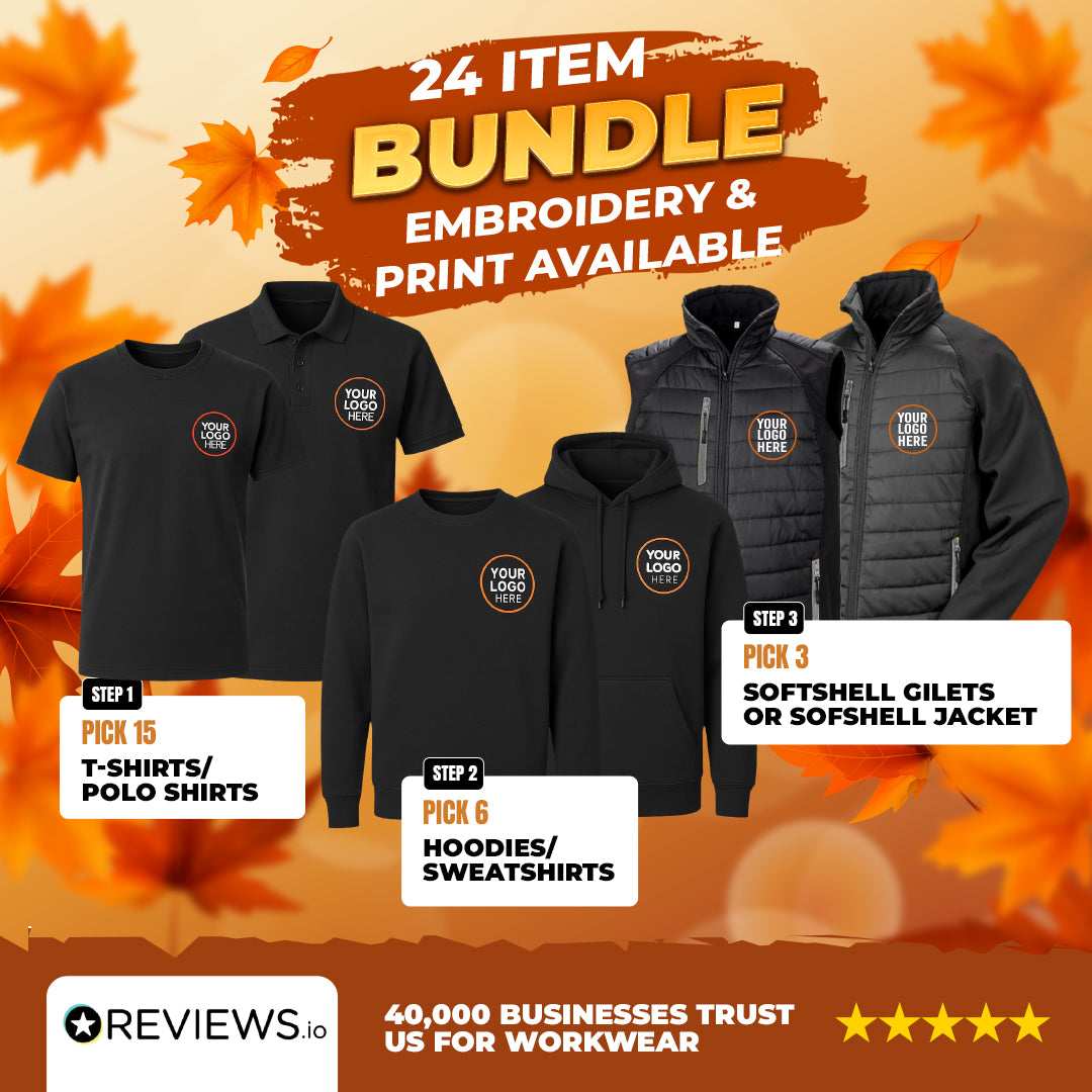 24 Item Embroidered/Printed Workwear Bundle Deal (Hoodies, Polo, Jackets & Gilet)