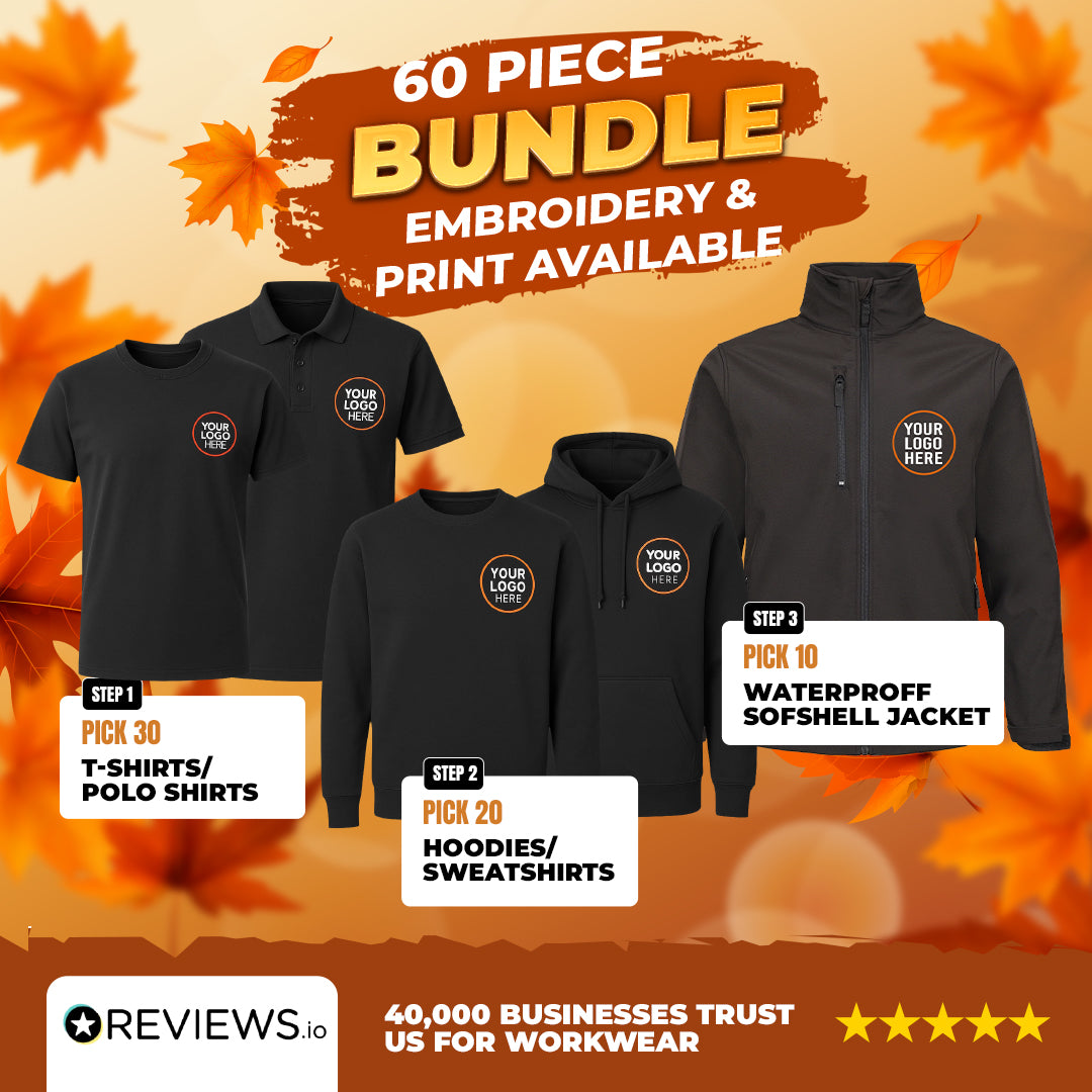 60 Piece Embroidered/Printed Workwear Bundle with Free Logo