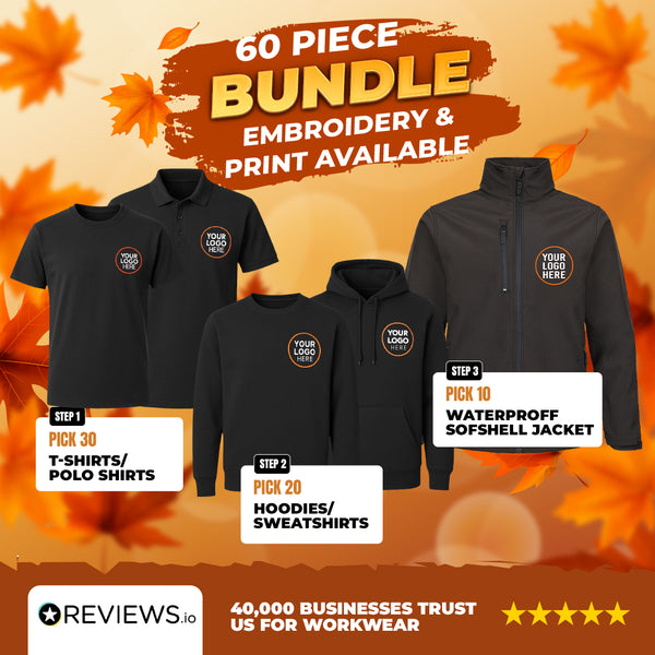 60 Piece Embroidered/Printed Workwear Bundle with Free Logo