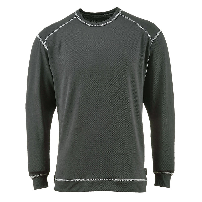 Studio shot of the Portwest Base Pro Antibacterial Top B153 in charcoal grey against a white background.