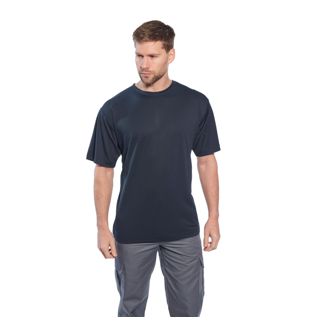 Model wearing Portwest C701 Combat Trousers, front view
