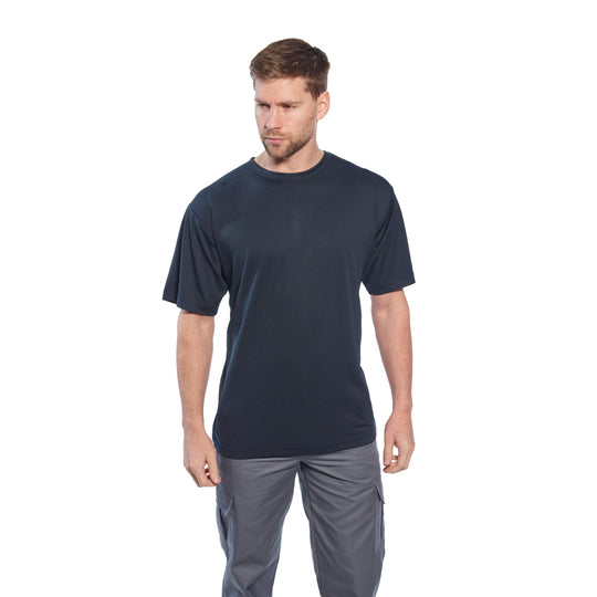Model wearing Portwest C701 Combat Trousers, front view