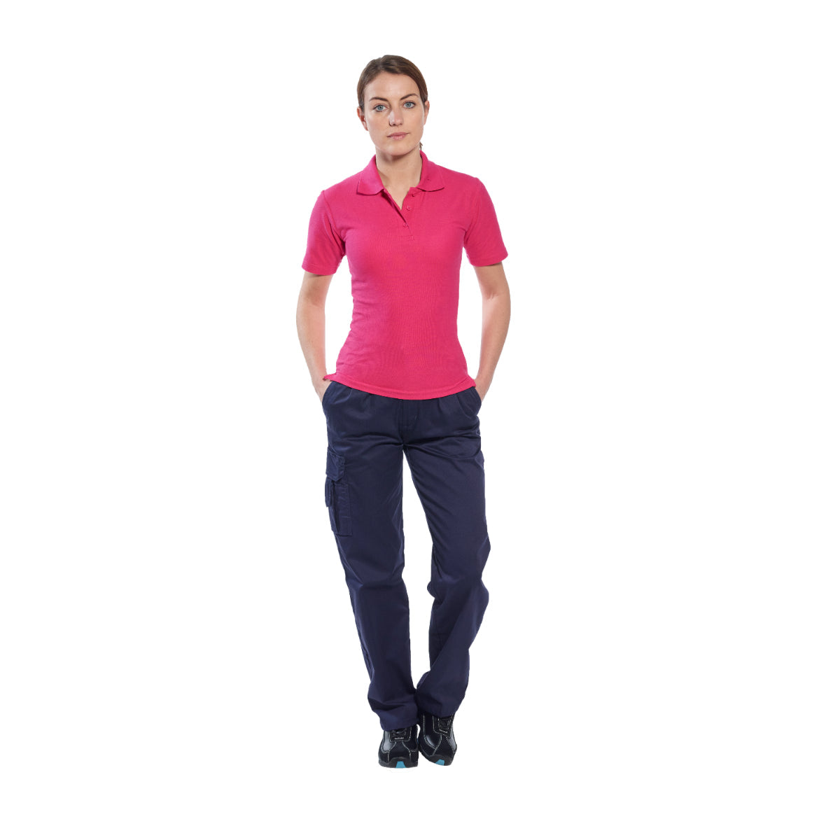Model wearing Portwest C099 Women's Combat Trousers, front view