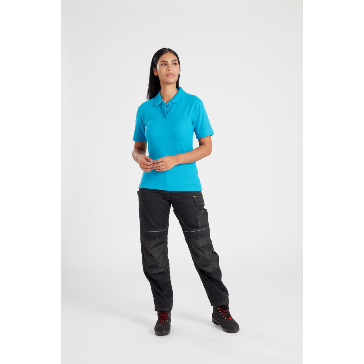 Rear view of a model in the PW3 Women's Stretch Work Trouser.
