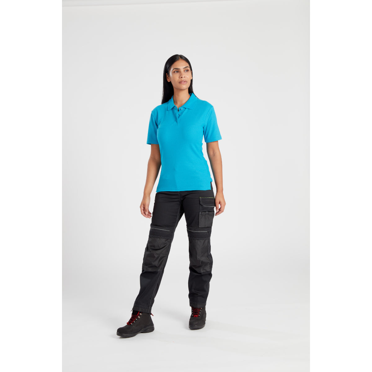 Full outfit view with a model in the Portwest PW3 Women's Stretch Trouser.