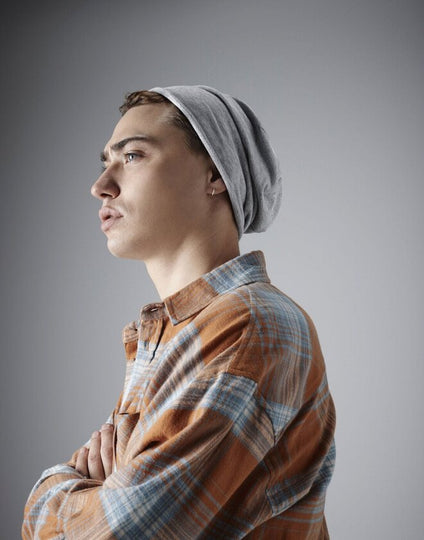 Side profile of the Beechfield B361 denim dad cap showing its relaxed fit.