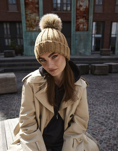 A person wearing the cozy Beechfield B412 Hygge chunky beanie.