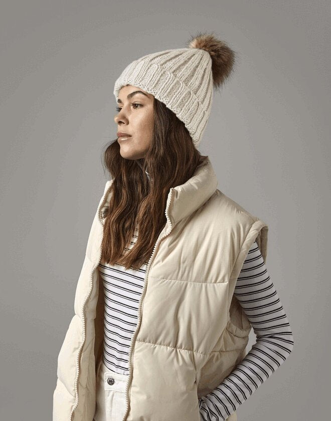 Beechfield Faux Fur Pom Pom Chunky Beanie