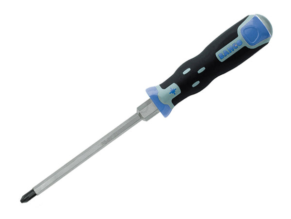 Bahco Tekno through-shank screwdriver with a PZ1 Pozidriv tip and striking cap.
