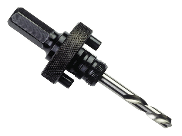 Bahco quick-change arbor with a 7/16-inch hex shank for holesaws 32mm to 210mm.