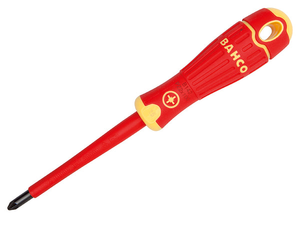BahcoFit VDE Insulated Pozidriv Screwdriver, PZ0 x 75mm, with a slim, insulated shaft.