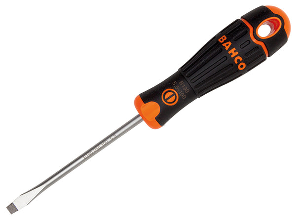 BahcoFit screwdriver with a 4.0mm flared slotted tip and ergonomic orange and black handle.