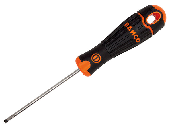 BahcoFit screwdriver with a long 100mm shank and a 3.0mm parallel slotted tip.