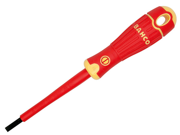 BahcoFit VDE insulated slotted screwdriver, 3.0mm x 100mm, for safe electrical work.