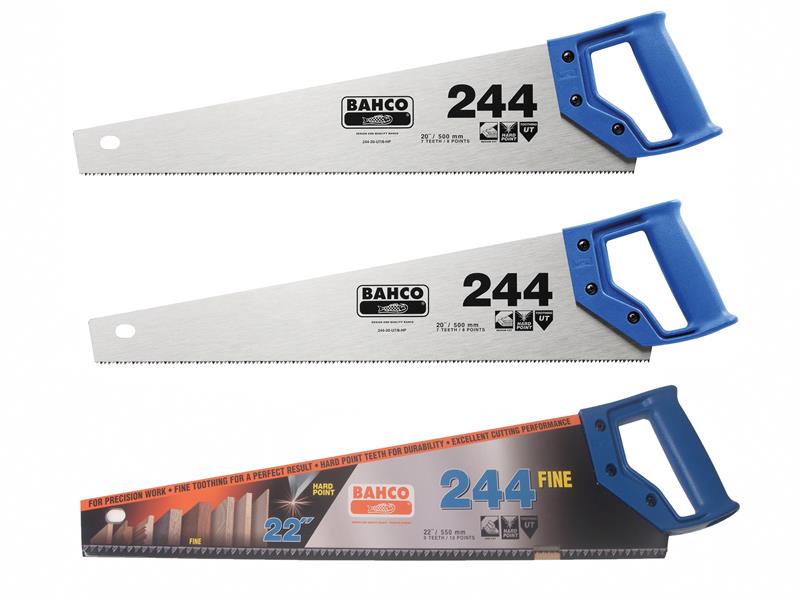 A Bahco hardpoint handsaw designed for cutting chipboard with specialized teeth.
