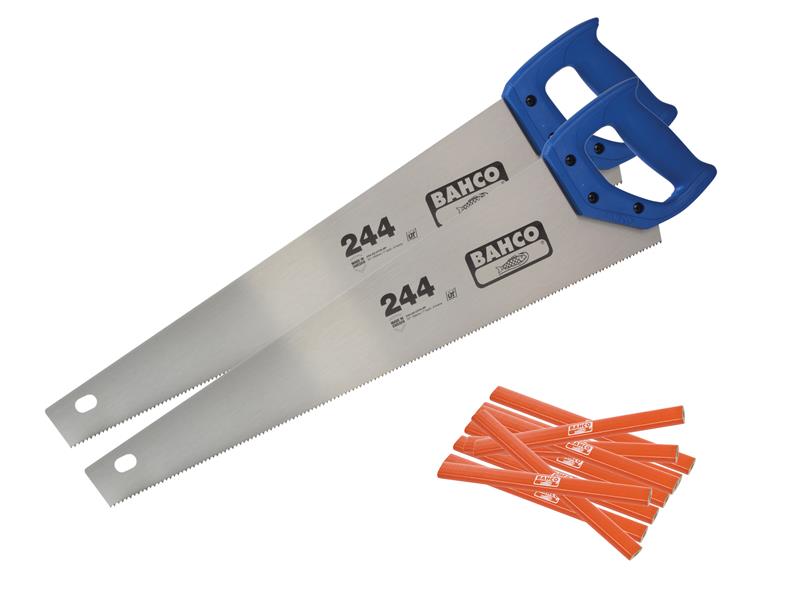 Bahco hardpoint handsaw with specialized toothing for cutting plasterboard.