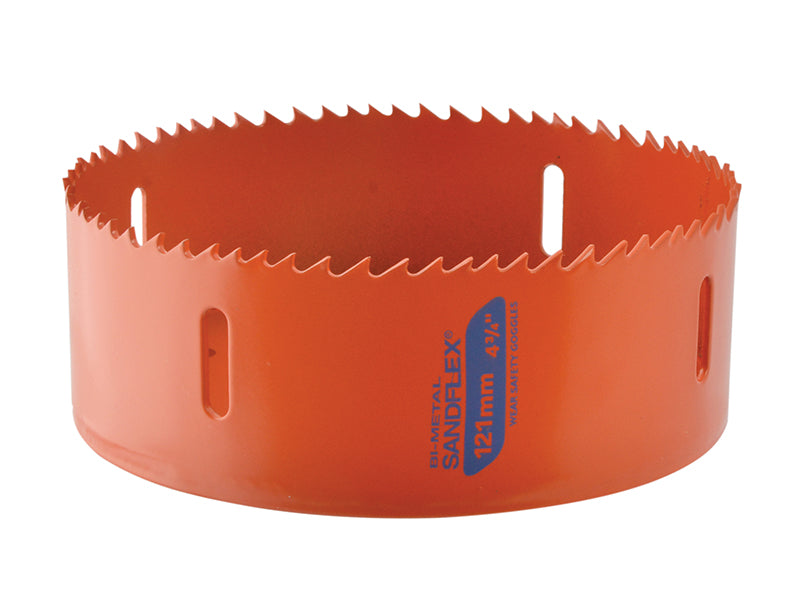A large 121mm Bahco bi-metal holesaw for cutting through wood and metal.