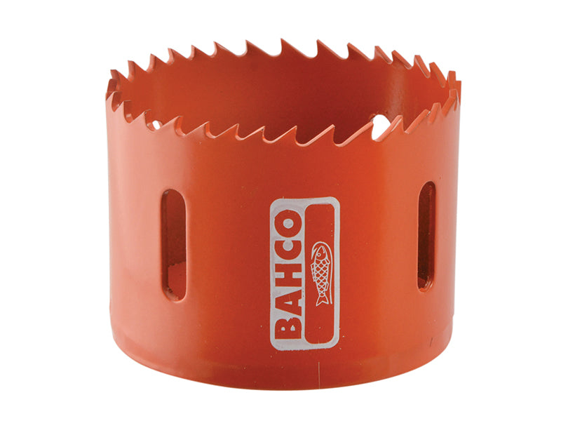 A 57mm Bahco bi-metal holesaw, showing the aggressive variable tooth design.