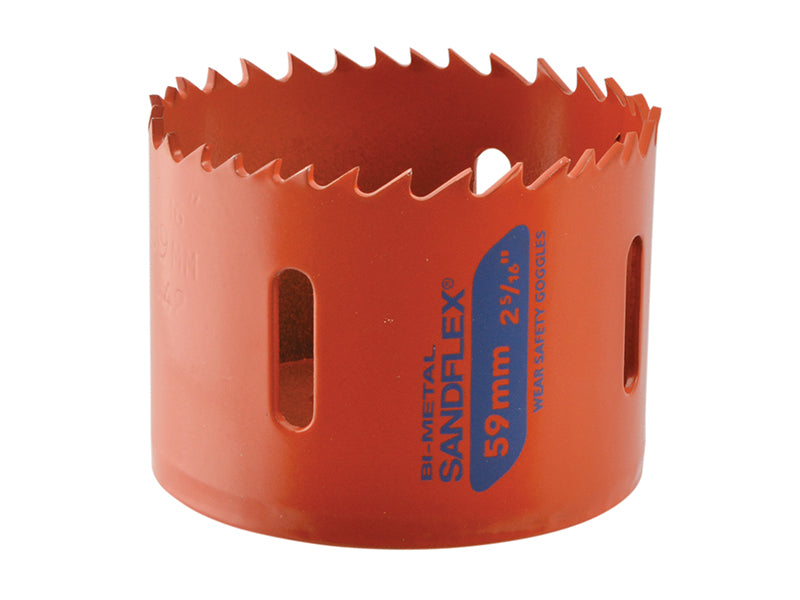 Angled view of the Bahco 59mm bi-metal holesaw's cutting edge.