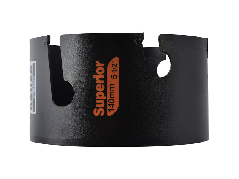 Bahco 140mm Superior Multi-Construction Holesaw, designed to cut wood, brick, and Leca.