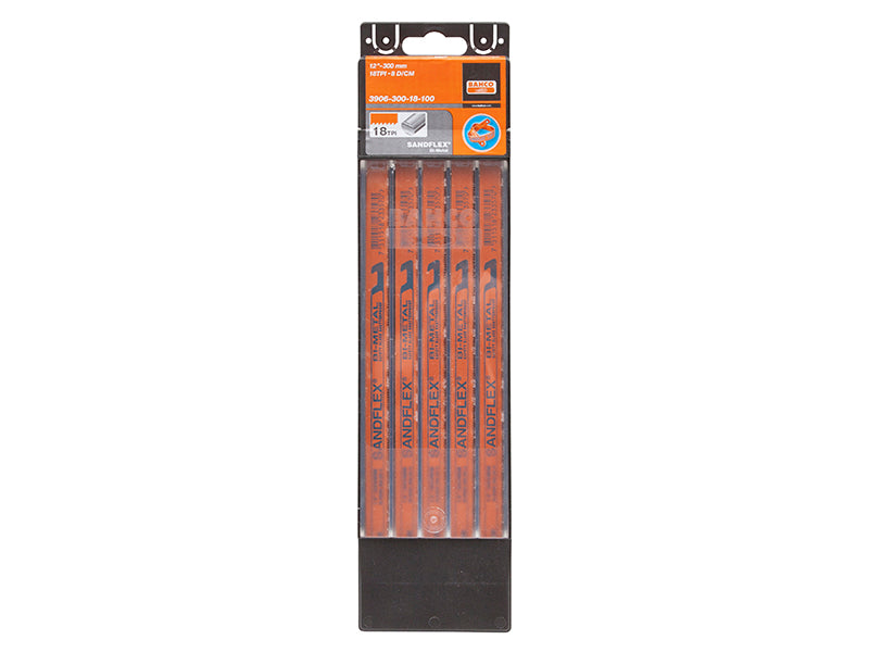 Bahco 14 TPI Sandflex hacksaw blades for cutting medium-thick metal sections.