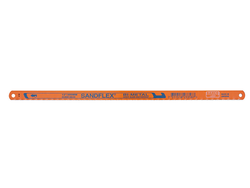 A 10-pack of Bahco Sandflex 32 TPI hacksaw blades for cutting thin sheet metal.