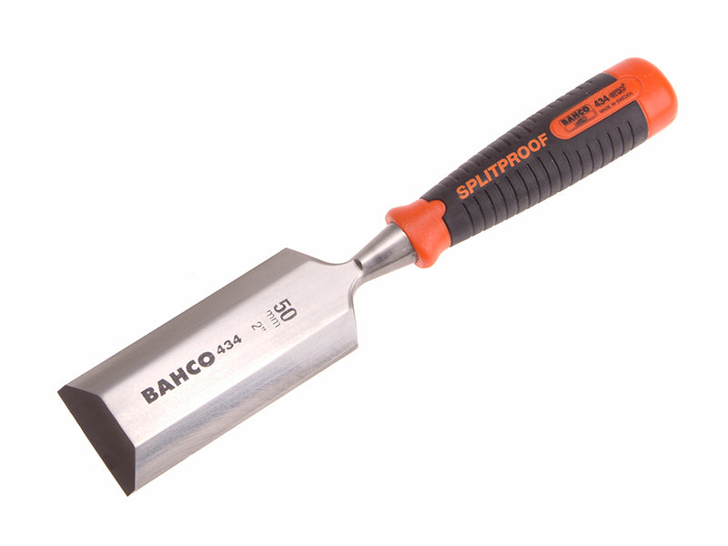 A very wide 50mm Bahco 434 Ergo bevel edge chisel for large-scale woodworking.