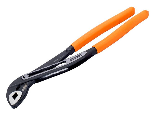 Bahco 125mm box joint water pump pliers with slim jaws and red PVC-dipped handles.