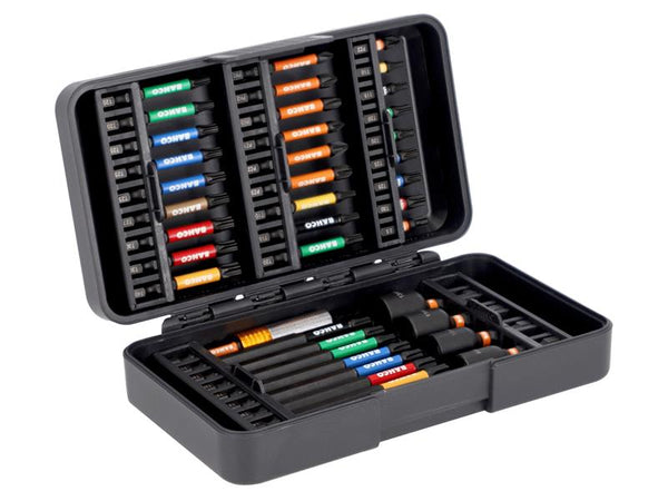 A 40-piece Bahco impact bit set in a durable black and orange case for professional use.