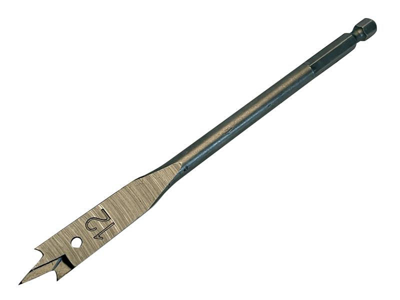 The 12mm Bahco flat bit with its sharp central point for accurate starting.