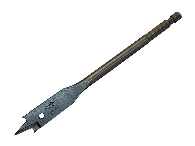 A 14mm Bahco flat bit, showing the sharpened cutting edges for efficient boring.