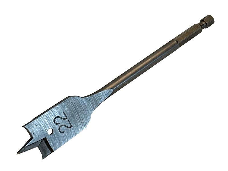 A 22mm Bahco flat bit with its precision-ground tip for clean entry.