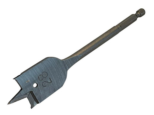 The 28mm Bahco flat bit, showing its hexagonal shank for a secure grip in the chuck.