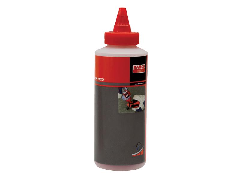 Bahco 227g pour bottle of permanent red marking chalk for outdoor construction use.