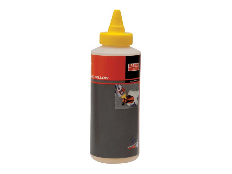 A bottle of Bahco temporary yellow marking chalk with a convenient pouring spout.