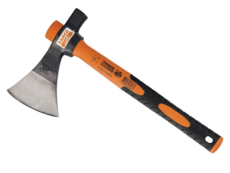 Bahco 1kg general-purpose axe with a durable fibreglass handle for splitting and chopping.